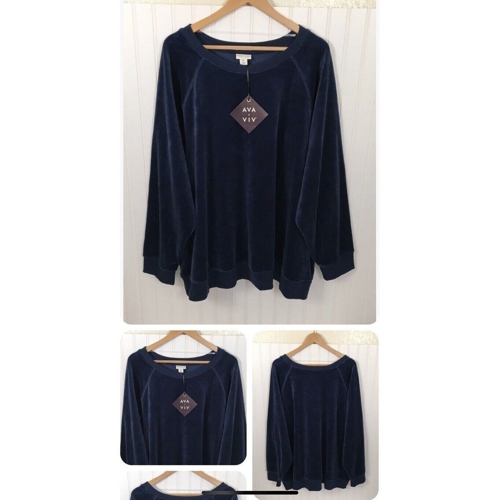 New Ava & Viv Navy Blue Velour Jogger Pants & Crewneck Sweatshirt Set -Sz 2X NWT - Picture 11 of 12